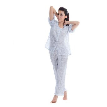 <em>美伊轩</em> 家居服<em>夏</em>女纯棉印花淑女短袖长裤套装