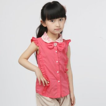 瓢虫之家 童装 夏季款 <em>女童衬衣女童</em>蕾丝领短袖