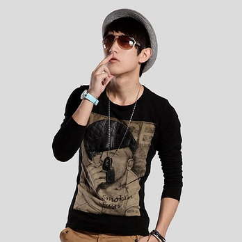 VaLS 新品男装皮帽子印花长袖T恤男款潮牌大