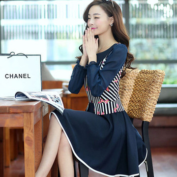 2014春款长袖女装连衣裙女士春装 蝴蝶结 M -