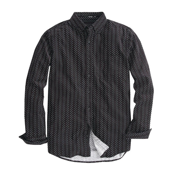 Cords-休闲印花灯芯绒长袖衬衫 黑底卡其白波