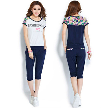 韩版女装2014夏季新款短袖七分裤休闲运动套