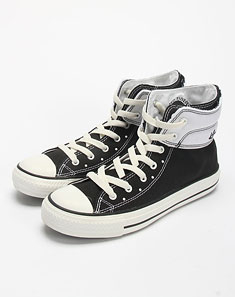 HOZ 女款黑\/白色时尚系带高邦帆布鞋 - 女士帆