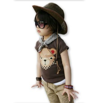 淘气熊童装儿童短袖男女童小熊T恤 咖啡色 90