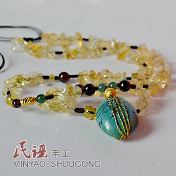 原创首饰 灵舞 天然<em>绿松石搭配</em>黄水晶<em>毛衣链</em> -