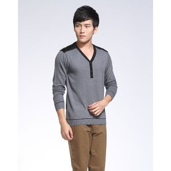 POGGIANTI柏杰恩迪 <em>男士灰色</em>半<em>开襟</em>简约长袖