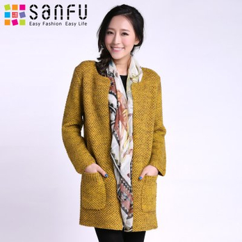 三福2014女装春季连<em>长款</em>针织休闲<em>开衫圆领</em>时