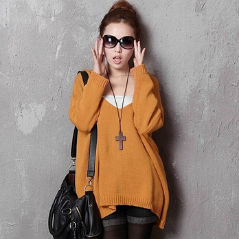 韩都衣舍 韩国2012秋新韩版蝙蝠宽松带帽毛衣