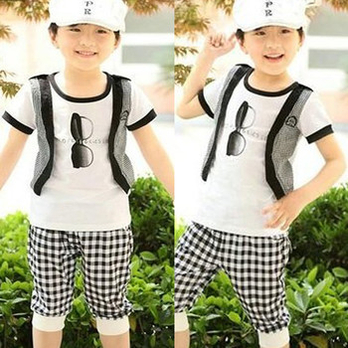 韩衣炮弹 品牌童装<em>男童</em>眼镜假<em>马甲</em>两件套装 2