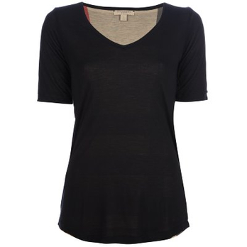 <em>burberry</em> <em>博柏利</em> <em>女士</em>黑色时尚v领短袖t恤 3876