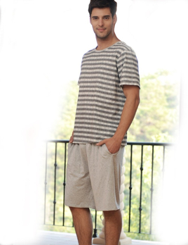indena 英第爱纳 男士纯棉短袖睡衣套装 条纹t恤