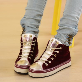 2013秋季新款金丝绒面厚底帆布鞋韩版女高帮