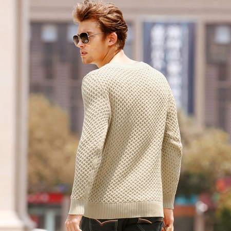 迷情都市 时尚纹理<em>编织</em>男士<em>心形领</em>长袖套头毛