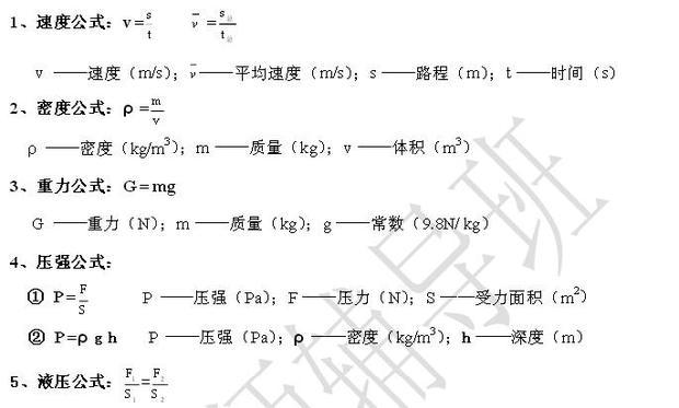 初一初二物理公式大全_365问答