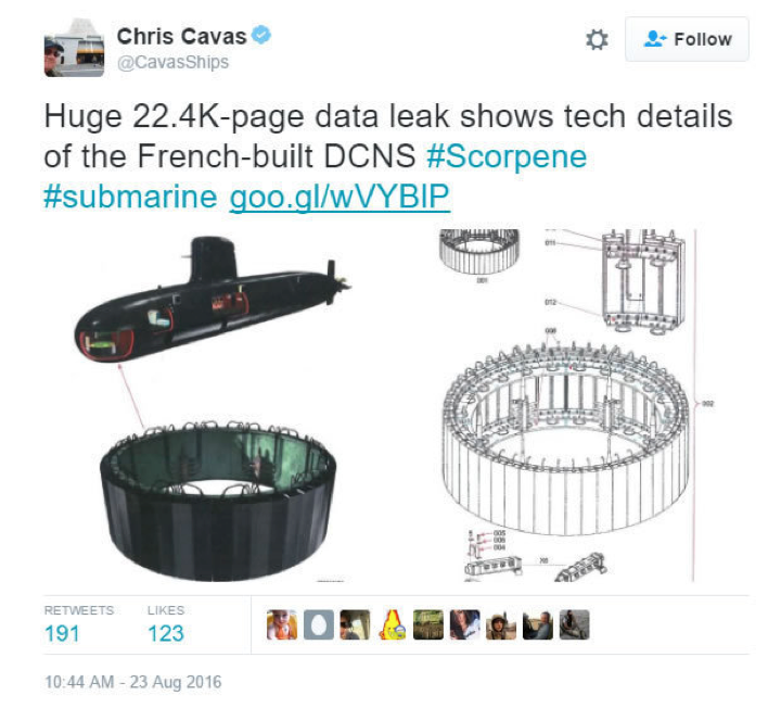 法国潜艇制造商DCNS集团的2万多页“鲉鱼级”潜艇机密文件遭泄漏