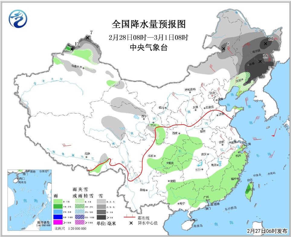 02月27日:未来三天全国天气预报