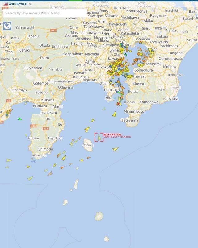 碰撞地点位于横须贺西南56海里处