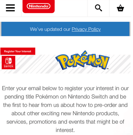 任天堂粉丝注册Pokemon Switch电子邮件提醒