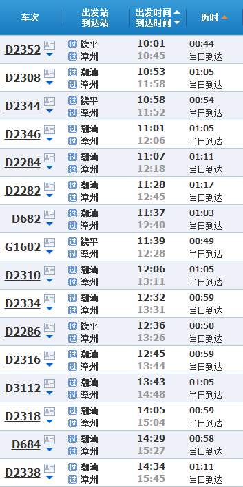 饶平高堂高铁站至漳州高铁站时刻表_360问答