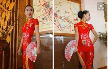 街头看到美女,本来以为穿的是旗袍,走进一看呆住了!