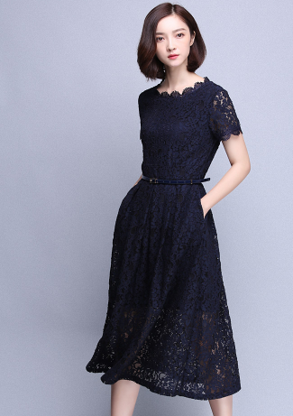 韩版修身显瘦中长款蕾丝连衣裙,这个夏天的颜