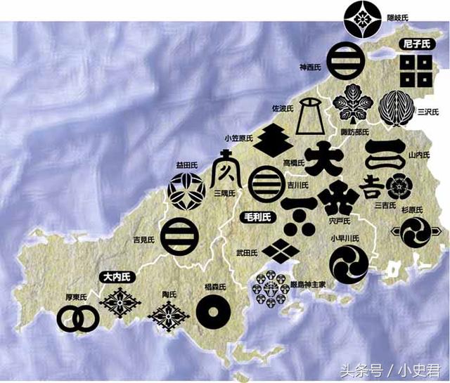 日本战国主要氏族势力分布图、家族标志、靠旗