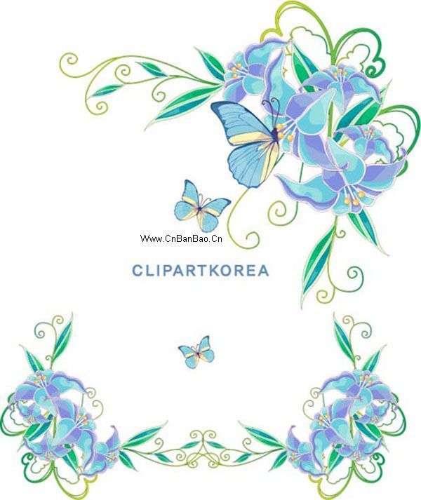 精美手抄报花边图案 蝴蝶的春天 韩国植物花边边框矢量图06