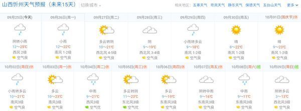 2016年10月1日到6山西忻州天气预报_360问答