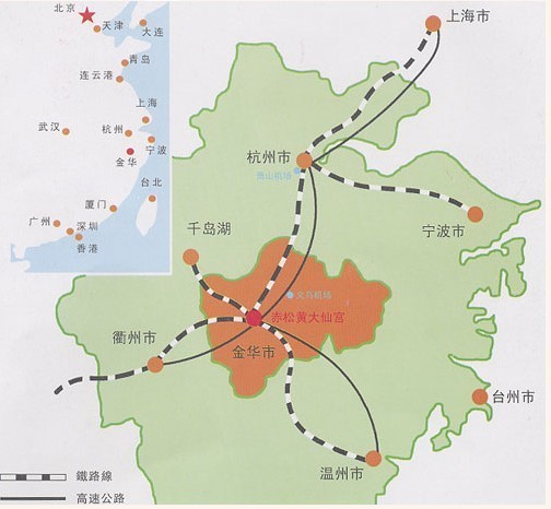 赤松黄大仙宫位于金华市金东区,距金华市区10公里.