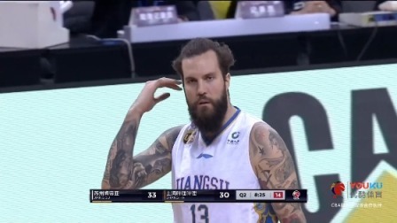 CBA 18/19赛季 江苏VS上海第二节：斯隆百投百中弹无虚发，江苏逐渐拉大比分优势