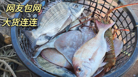 南澳岛赶海日记 网友承包渔民在外海放下的渔网，捕获的大货够多，还有龙虾跟石斑