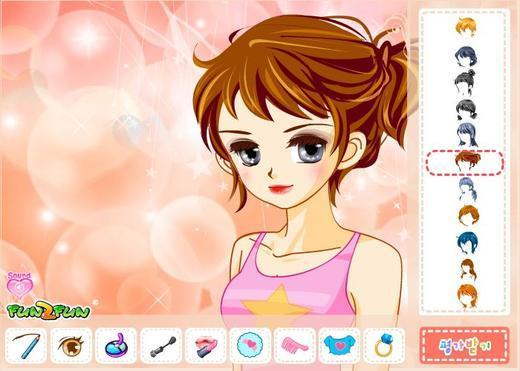 韩风小美眉日韩风格的小美眉化妆游戏,为小美眉挑选发型,化妆,换衣服