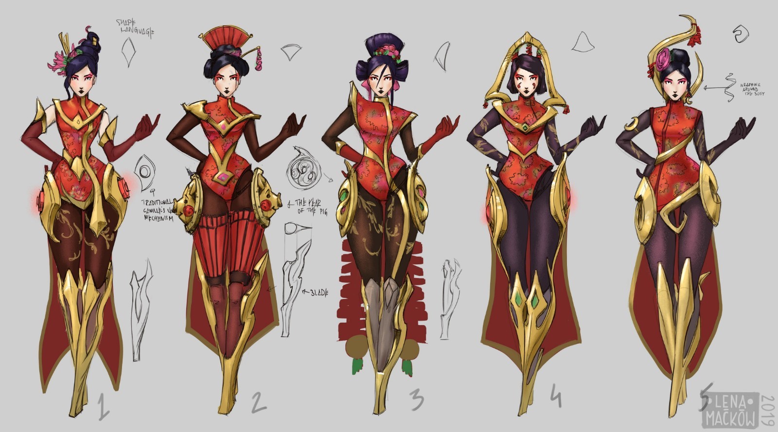 网友晒烈焰美人卡蜜尔皮肤概念 五款设计款款动人