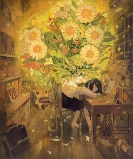 日本动画,有一个女孩在书房里睡着了,她背后有好多花,这个动画叫什么?