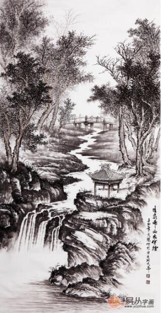 一幅水墨山水画*具国画的艺术气息,吴大恺笔下的这幅水墨画作,如一股